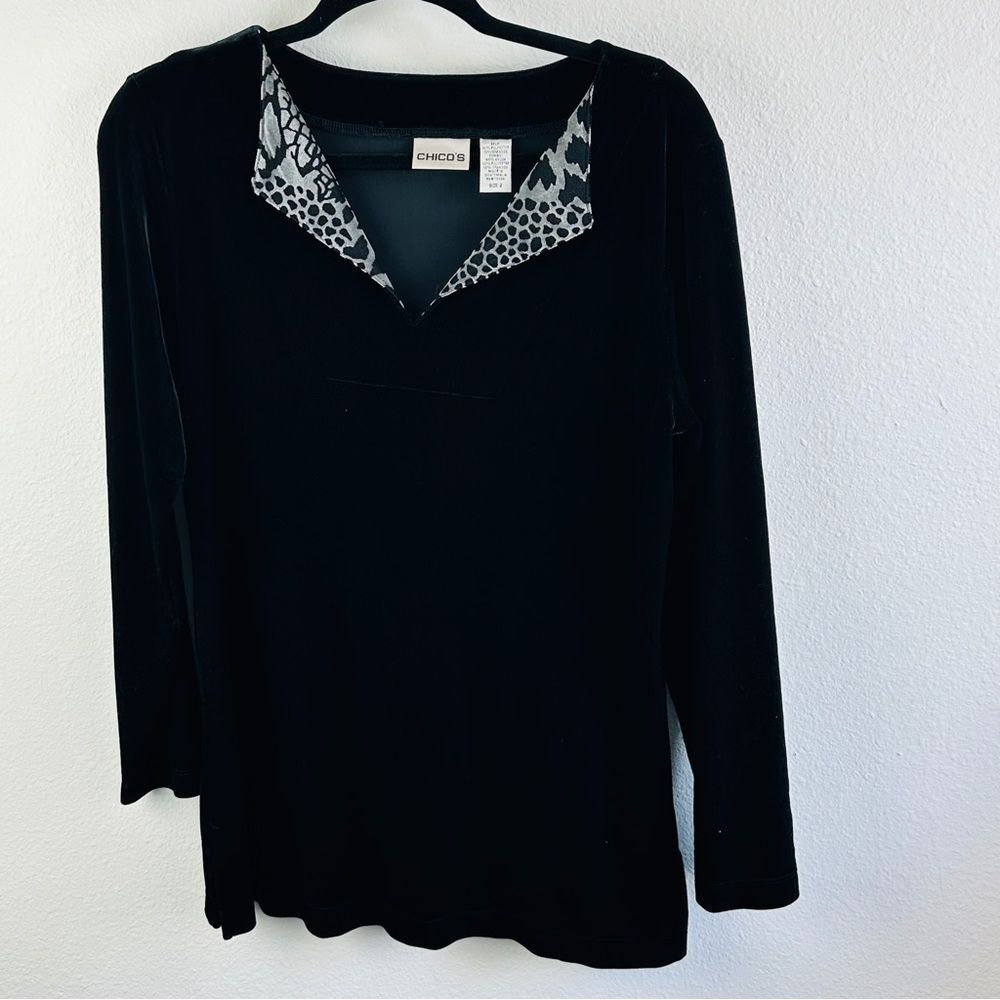 Chicos Black Gray Animal Print‎ Velvet Tunic Size 2 (12)